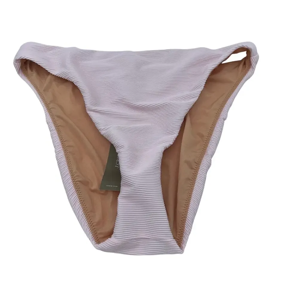 New J. Crew Pink Ribbed High Rise Cheeky Bikini Swim Bathing Suit Bottom Medium
